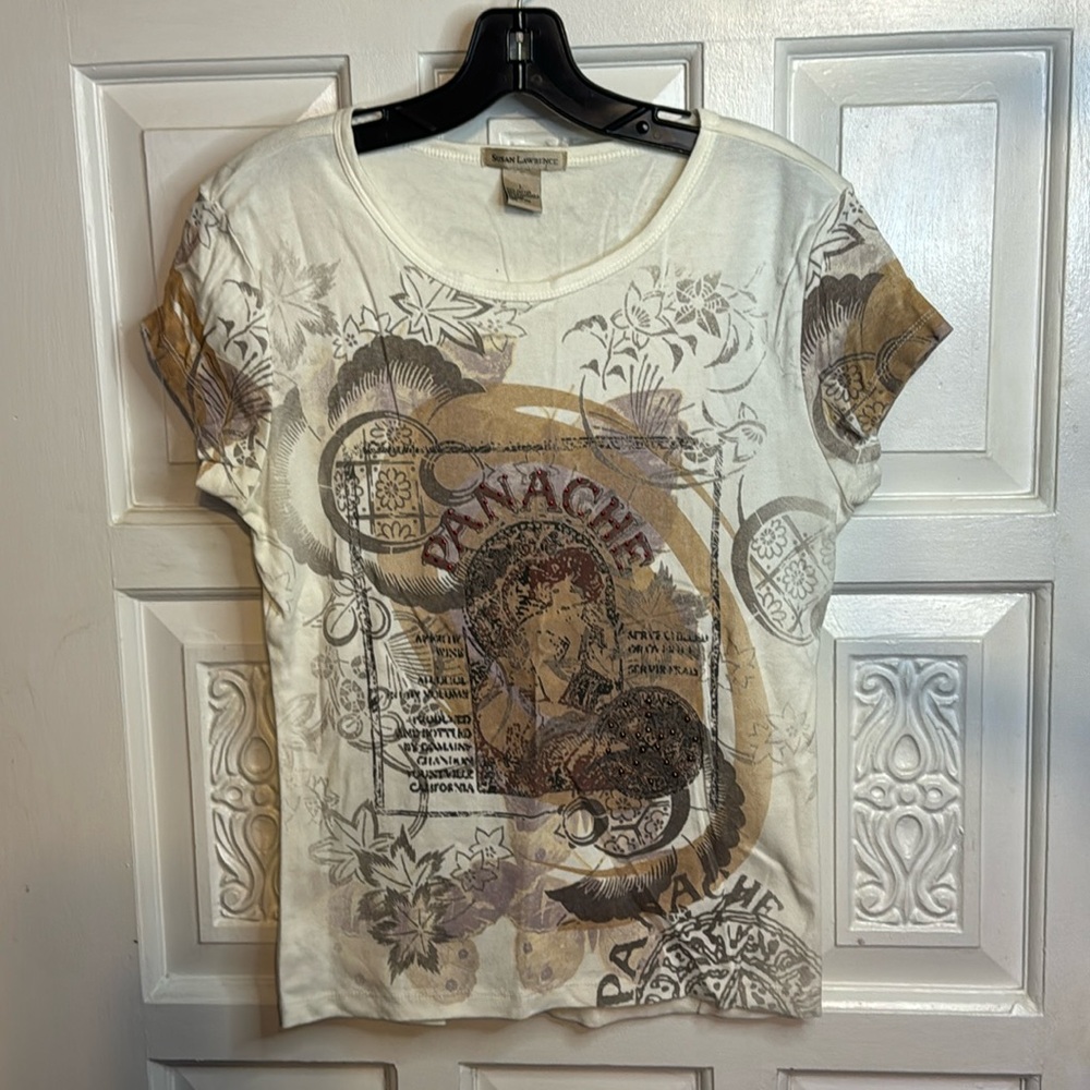 Susan Lawrence Pananache Y2K Embellished Short Sleeve Shirt Size Large